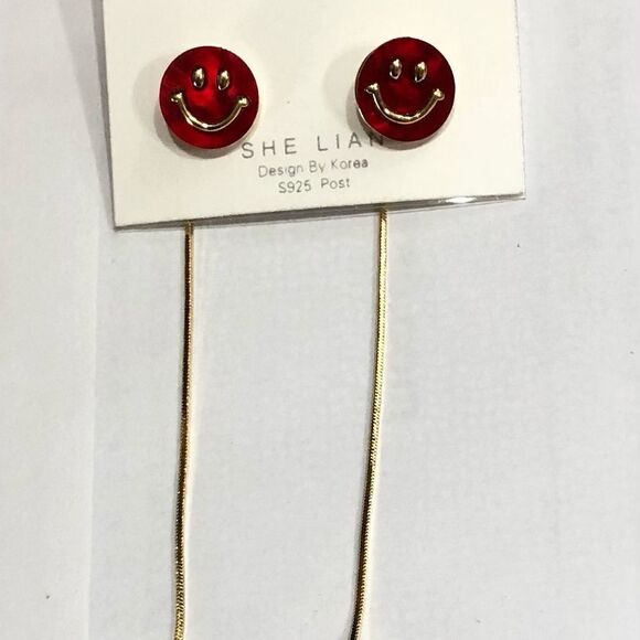 Sterling Smiley Face Gold Dangle Earrings (a)85 - Picture 6 of 10